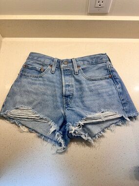 Levi's Light Wash Distressed Denim Cutoff Shorts